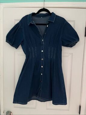 Denim Button-Front Mini Dress in Deep Indigo